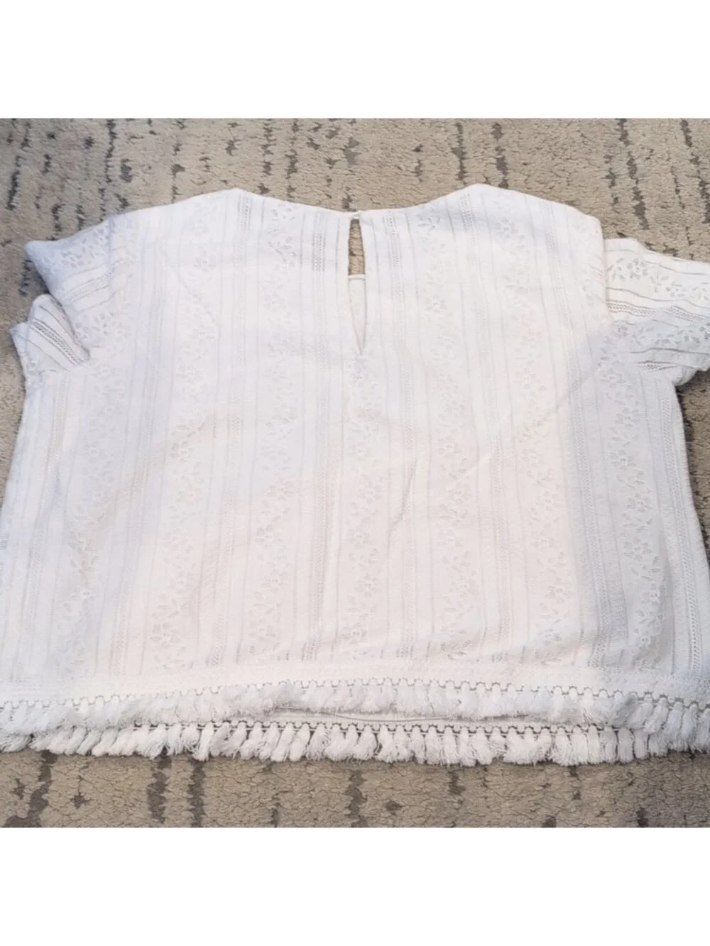 Michael Kors White Eyelit Fringe Short Sleeve Shirt